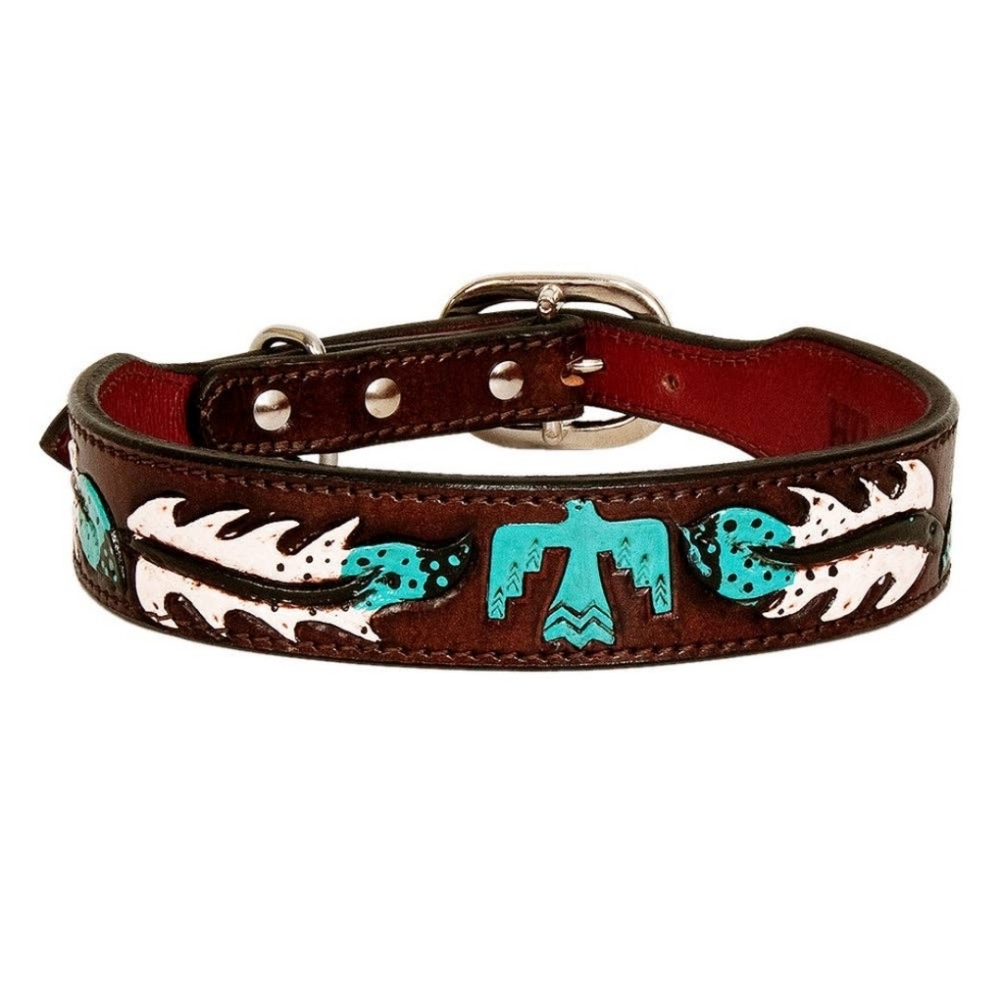 Aztec Thunderbird Hand Tooled Dog Collar